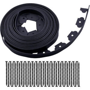 40 ft Garden Landscape Edging Kit with 40 Spikes – 2 in Flexible Lawn Border (Black)