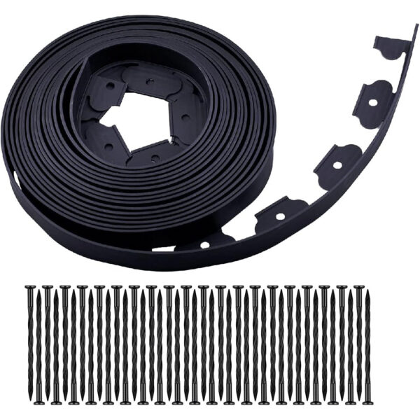 40 ft Garden Landscape Edging Kit with 40 Spikes – 2 in Flexible Lawn Border (Black)