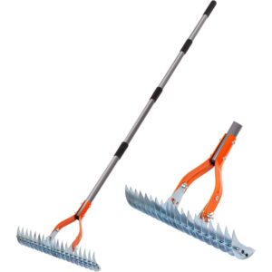 15-Inch Lawn Thatching Rake with Handle – Heavy Duty Steel Dethatcher