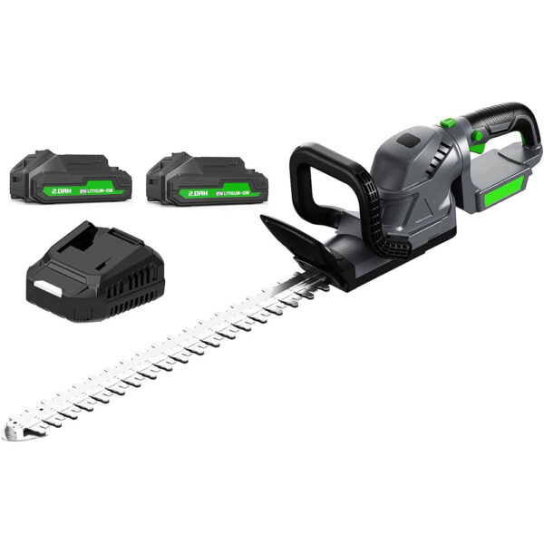 20-Inch Cordless Hedge Trimmer with Rotating Handle – Battery-Powered Bush and Shrub Trimmer, 2 Batteries & Charger Included