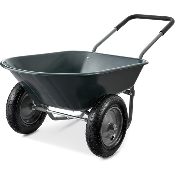 Dual-Wheel Garden Wheelbarrow with Built-In Stand – Heavy-Duty Yard Cart for Lawn, Garden & Construction